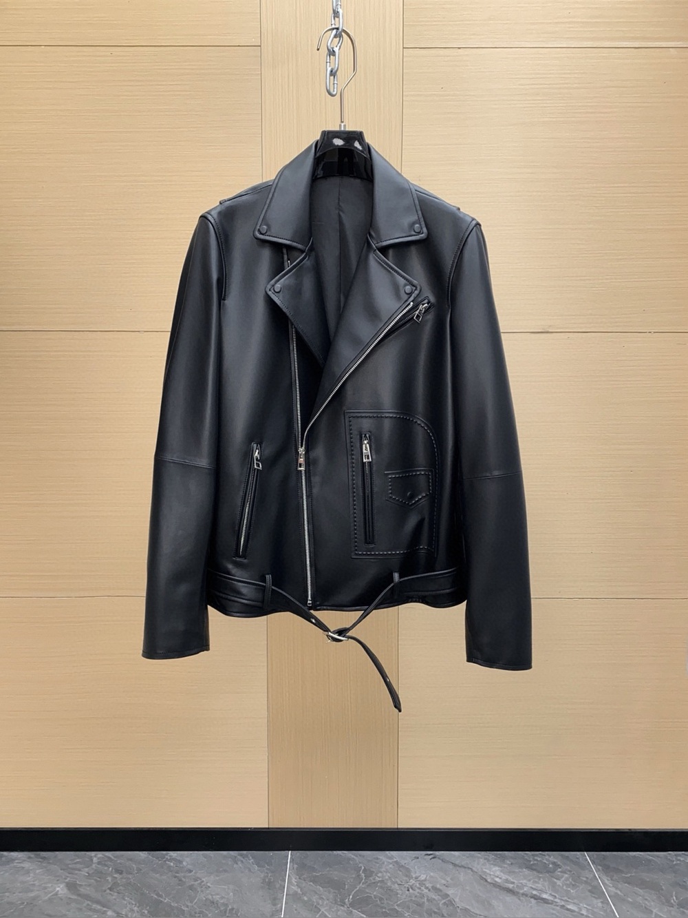 Loewe Black Leather Asymmetric Moto Jacket